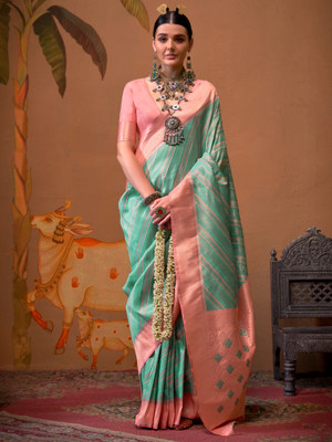 Sareemall Woven Banarasi Silk Blend Saree(Light Blue)