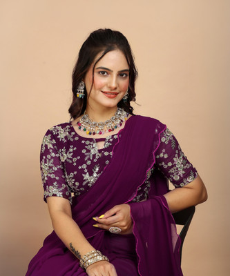 Shree Gullak Silk Solid/Plain Bollywood Georgette Saree(Maroon)