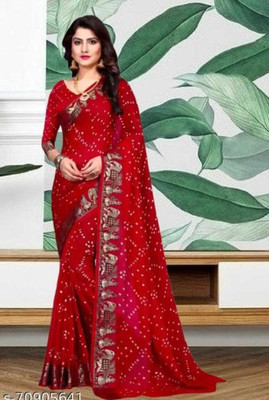 M.B.ENTERPRISE Self Design Bandhani Art Silk Saree(Red)