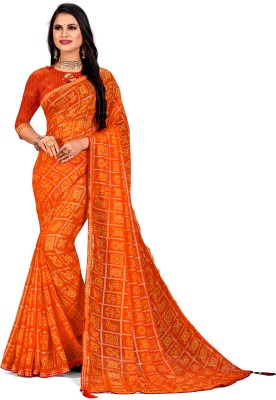 TINA FASHION Printed Bollywood Polyester Saree(Orange)