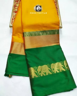 MoonTextile Temple Border Assam Silk Cotton Silk Saree(Grey)