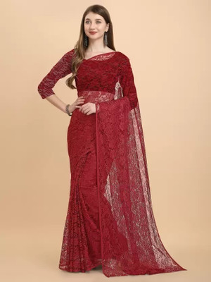 HouseOfCommon Self Design Bollywood Net Saree(Maroon)