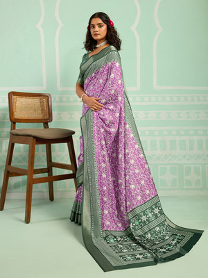 Anitya Printed Daily Wear Cotton Blend Saree(Pink)