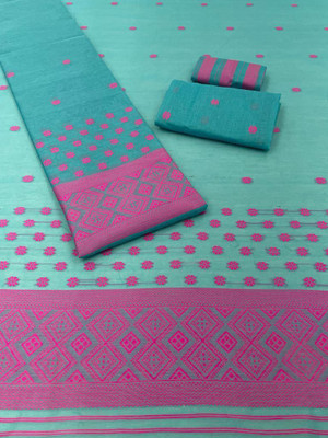 Rizanx Self Design Mekhela Chador Cotton Silk, Cotton Blend Saree(Pink, Light Blue)