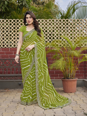 TTH Printed Bollywood Georgette Saree(Green)