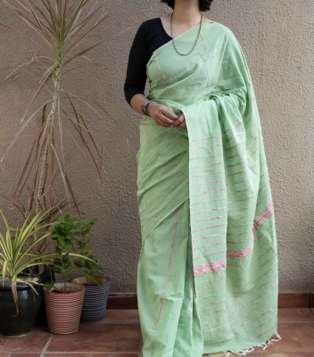 NAMITASAREES Striped Handloom Pure Cotton Saree(Green)