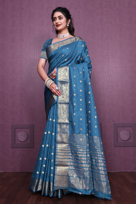 SATVASHIV Self Design Banarasi Pure Silk Saree(Light Blue)