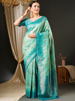Tasrika Woven Kanjivaram Silk Blend Saree(Blue)