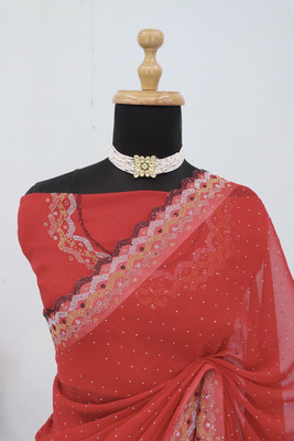 VarniRaaj Fashion Embellished Bollywood Organza Saree(Red)