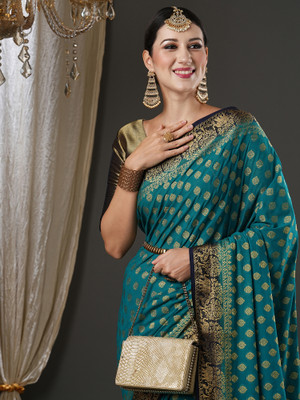 Sareemall Woven Kanjivaram Georgette Saree(Dark Blue)