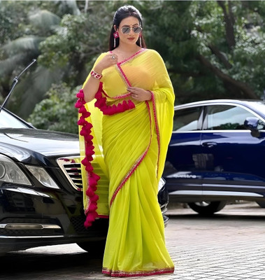 keshav piya fab Embellished, Embroidered Bollywood Chiffon, Georgette Saree(Light Green)