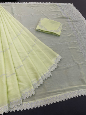 JennyFeb Villa Solid/Plain Bollywood Pure Silk Saree(Light Green)