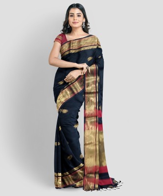 S S CREATION Printed Paithani Cotton Silk Saree(Blue, Multicolor)