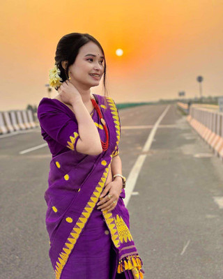 Sheden Lopez Creation Woven Mekhela Chador Cotton Blend Saree(Purple)