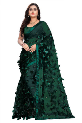 Aadimam Creation Embroidered Bollywood Net Saree(Green)