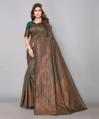 YASHIKA Woven Kanjivaram Art Silk Saree(Dark Green)