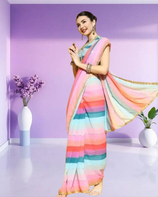 JAYAMENTERPRISE Striped, Printed, Digital Print Bollywood Georgette Saree(Multicolor)