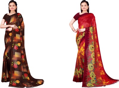 Suntex Floral Print Daily Wear Georgette Saree(Pack of 2, Multicolor)