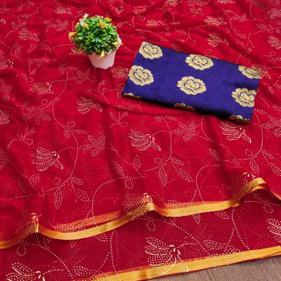 DIVYASHAKTI FASHION Embellished Bhagalpuri Chiffon Saree(Red)