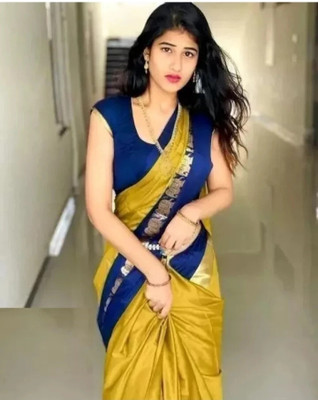 Hashir textile Woven Kanjivaram Cotton Silk Saree(Yellow)