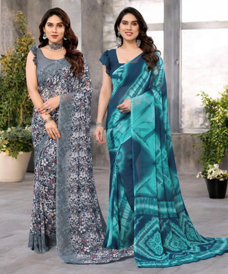 Moda Rapido Printed Bollywood Georgette Saree(Pack of 2, Multicolor)