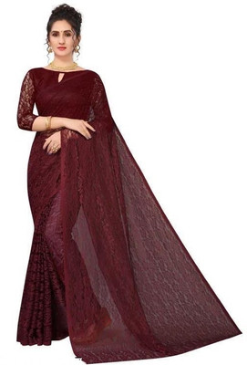 NG CREATION Self Design Bollywood Net Saree(Maroon)