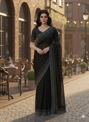 Sudev fashion Embellished Bollywood Net Saree(Black)