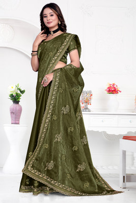 greeva enterprise Embroidered Bollywood Jimmy choo Saree(Light Green)