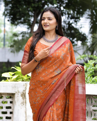 Dhanlaxmi CreationLLP Woven Kalamkari Cotton Silk Saree(Orange)