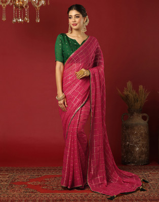 Samah Woven, Embellished Bollywood Georgette Saree(Pink)