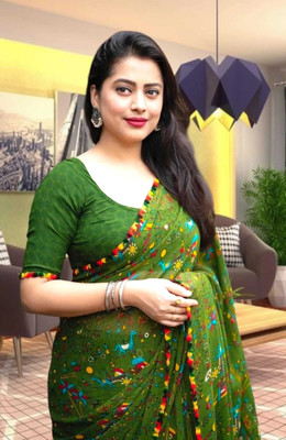 SkyCraftX Self Design Bollywood Georgette Saree(Green)