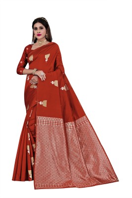 ZAKHRO Self Design Chanderi Cotton Silk Saree(Red)