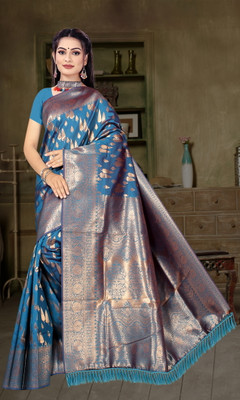 NENCY FASHION Woven Banarasi Silk Blend Saree(Blue)