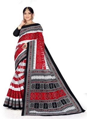 RUKAMANI Blocked Printed Sambalpuri Cotton Blend Saree(Multicolor)