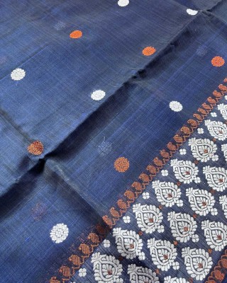 Garbguru Woven Mekhela Chador Pure Cotton Saree(Blue)