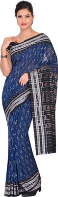 handloom paridhaan Printed, Striped Sambalpuri Pure Cotton Saree(Blue)