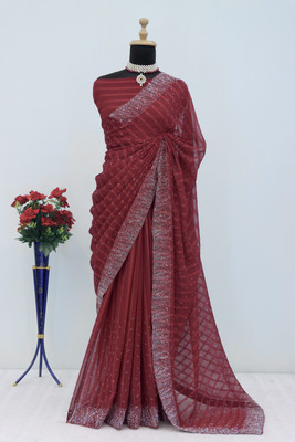 KHRITI FAB Striped Bollywood Georgette Saree(Maroon)