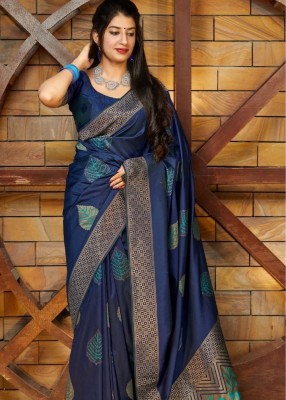 mishihouse Self Design Kanjivaram Jacquard, Pure Silk Saree(Blue)