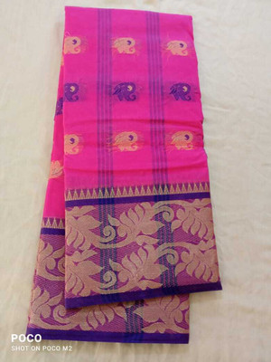 Ghosh handloom Self Design Tant Cotton Blend Saree(Pink)