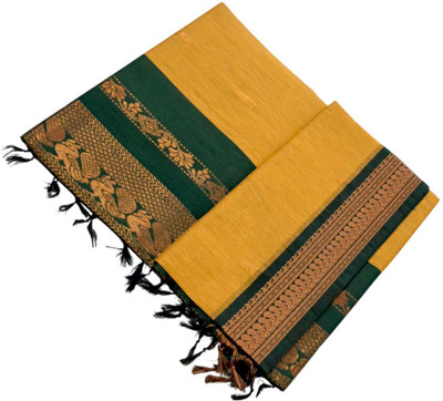 sri amman sarees Woven Gadwal Cotton Blend Saree(Mustard)