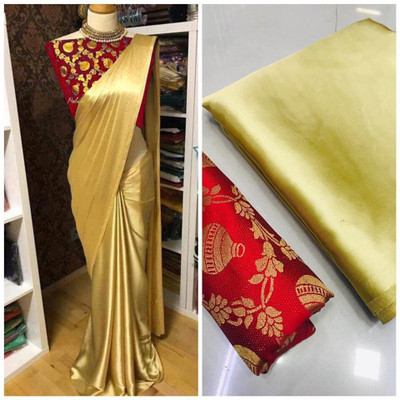 Arpita Fashion Solid/Plain Bollywood Pure Silk, Satin Saree(Gold)