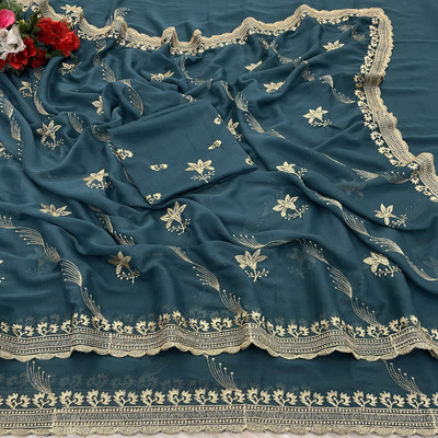 Ethina Fashion Embroidered Bollywood Georgette Saree(Blue)