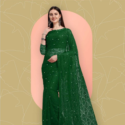 NORAFLEX Self Design Bollywood Net Saree(Green)
