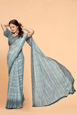 zamuna Geometric Print Daily Wear Georgette Saree(Grey)