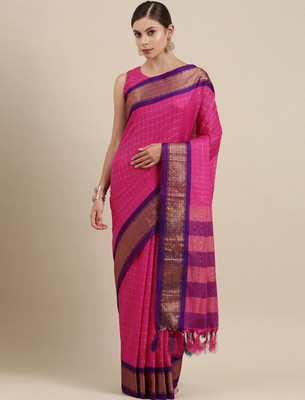 Quexle Color Block Bollywood Cotton Silk Saree(Pink)
