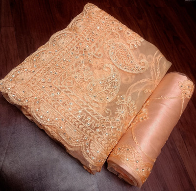Noise Embellished Bollywood Net Saree(Orange)