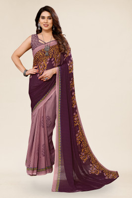 kashvi sarees Paisley, Floral Print Daily Wear Georgette Saree(Beige, Purple)