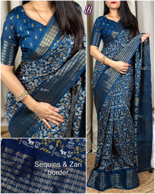 SAKHA DESIGNER Printed Bollywood Art Silk Saree(Blue)