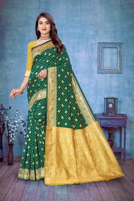 THESIYA FAB Printed Bollywood Jacquard, Art Silk Saree(Green)