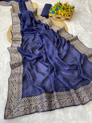 Aika Embroidered Bollywood Silk Blend Saree(Dark Blue)